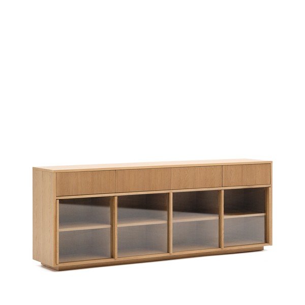 Witryna w dekorze dębu z drzwiami przesuwnymi w naturalnym kolorze 200x80x40 cm Helvine – Kave Home-image-2