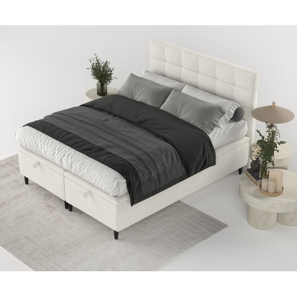 Kremowe tapicerowane łóżko dwuosobowe ze schowkiem 160x200 cm Senses – Maison de Rêve-image-3