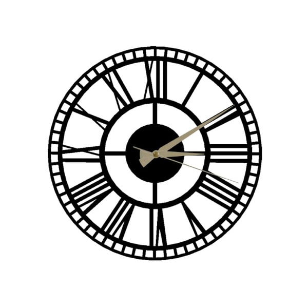 Czarny zegar ścienny Roman Clock 2, ⌀ 50 cm