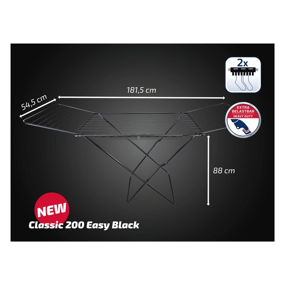 Czarna suszarka na pranie 20 m Classic 200 Easy – LEIFHEIT (zdjęcie 3)