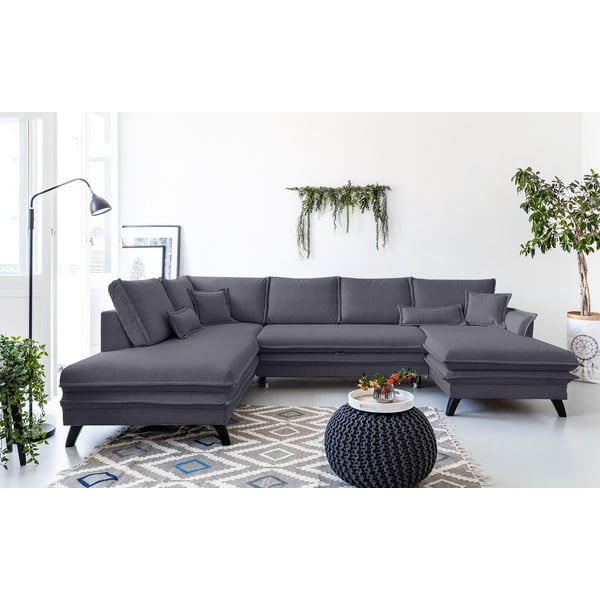 Antracytowa rozkładana sofa w kształcie litery "U" Miuform Charming Charlie, lewostronna-image-1