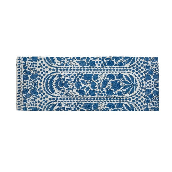 Niebieski chodnik z domieszką bawełny Velvet Atelier Blue Flowers, 55 x 135 cm