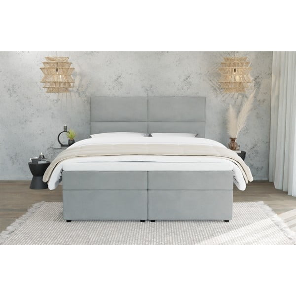 Jasnoszare łóżko boxspring ze schowkiem 160x200 cm Rico – Ropez-image-2