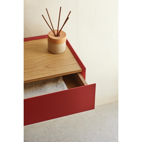 Czerwona wisząca szafka nocna z blatem w dekorze dębu Arista – Teulat-image-2
