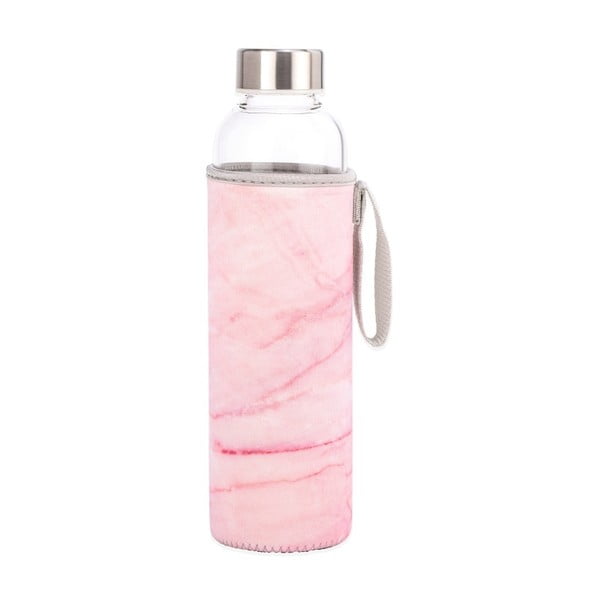 Butelka szklana z różowym etui Kikkerland Marble, 600 ml