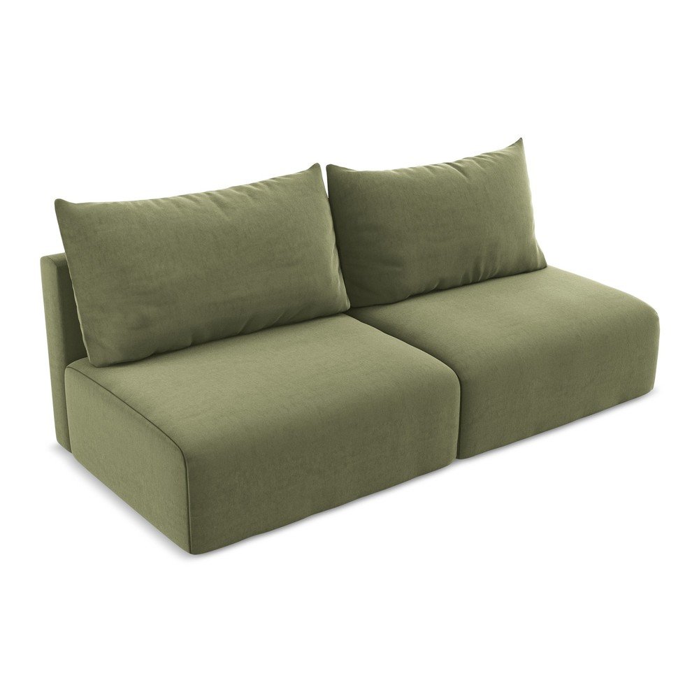 Zielona aksamitna rozkładana sofa ze schowkiem 216 cm Kalena – Makamii (zdjęcie 4)
