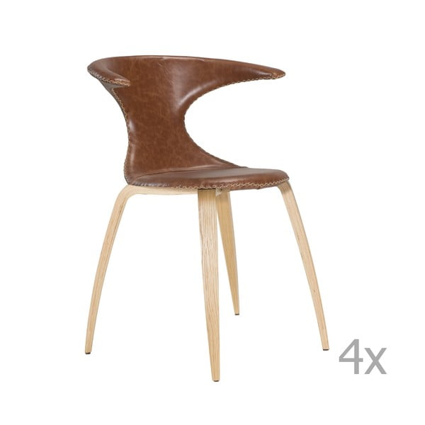 Zestaw 4 brązowych krzeseł skórzanych z naturalnymi nogami DAN– FORM Flair