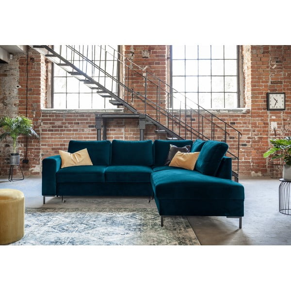 Turkusowy aksamitny rozkładany narożnik (prawostronny) Lofty Lilly – Miuform-image-4