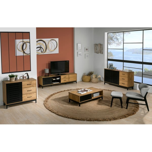 Szafka pod TV z drewnianą konstrukcją i czarnymi elementami Marckeric Alessia-image-1