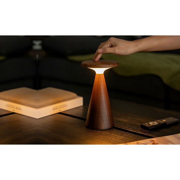 Lampa stołowa LED w ciemnym naturalnym kolorze z drewnianym kloszem (wysokość 21 cm) Sylva – Gingko-image-3