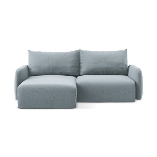 Niebieski aksamitny rozkładany/ze schowkiem narożnik (lewostronny/z szezlongiem) Kalena – Makamii