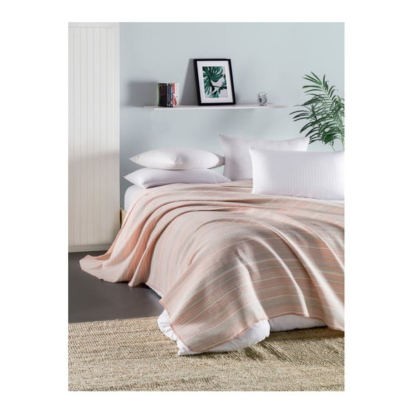 Różowa lekka pikowana bawełniana narzuta na łóżko Runino Mento, 160x220 cm