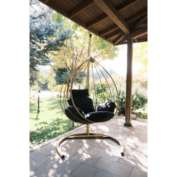 Wiszący fotel ogrodowy w czarno-złotym kolorze Damla – Floriane Garden-image-2