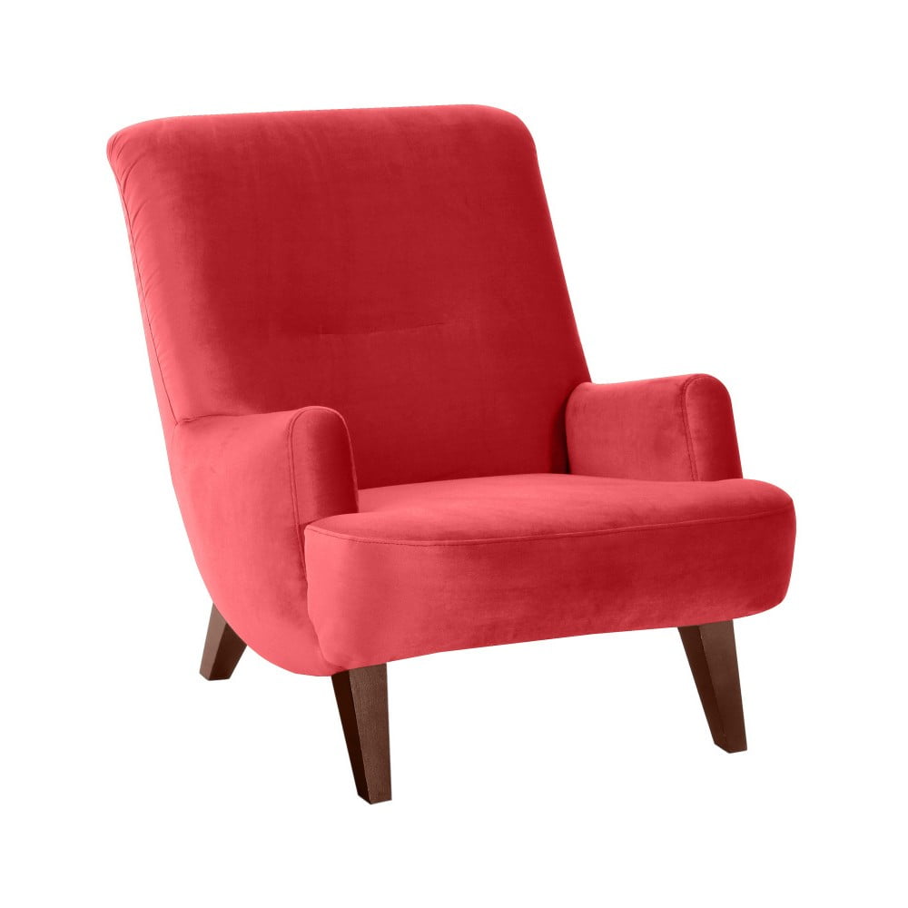Czerwony fotel z brązowymi nogami Max Winzer Brandford Suede