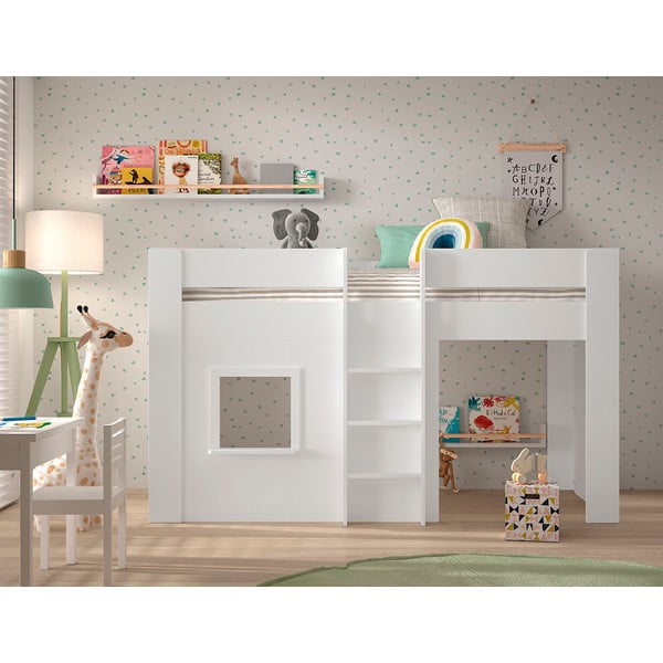 Białe podwyższone łóżko dziecięce z litego drewna sosnowego 90x200 cm RENO – Vipack-image-1