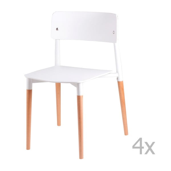 Zestaw 4 białych krzeseł z drewnianymi nogami sømcasa Claire