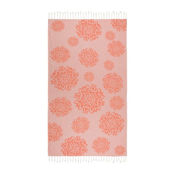Pomarańczowy ręcznik hammam Begonville Fauna, 180x95 cm