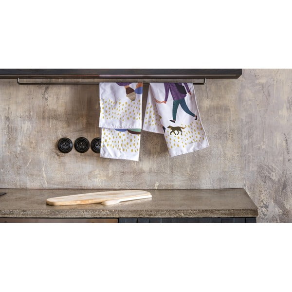 Zestaw 2 białych bawełnianych ścierek kuchennych Butter Kings Family, 50x70 cm-image-1