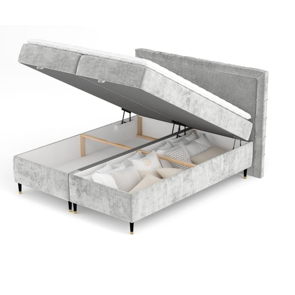 Jasnoszare łóżko boxspring ze schowkiem 180x200 cm Voyage – Maison de Rêve-image-2