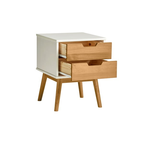 Biało-brązowa szafka nocna z litego drewna sosnowego Marckeric Baku-image-3