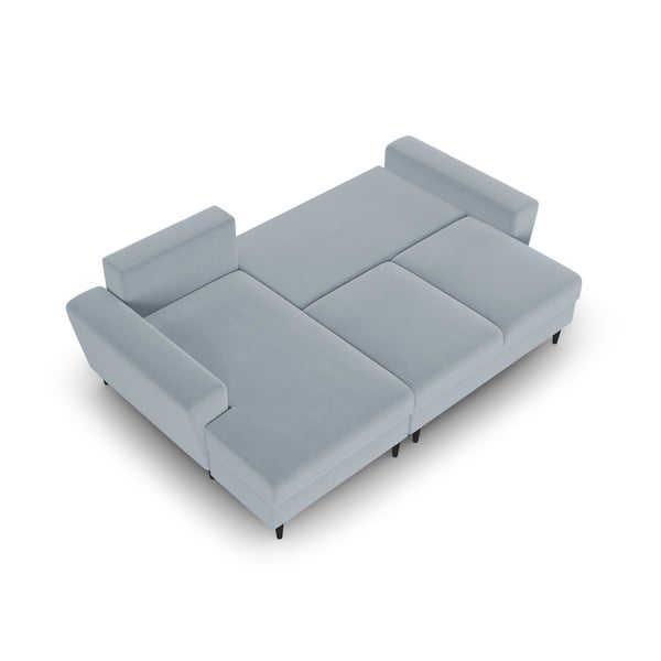 Jasnoniebieski aksamitny rozkładany narożnik ze schowkiem (lewostronny/z szezlongiem) Kyoto – Cosmopolitan Design-image-2