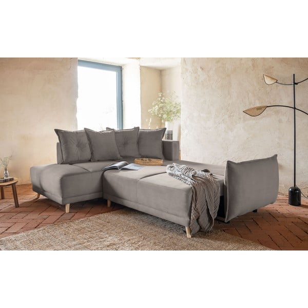 Jasnobrązowy sztruksowy rozkładany narożnik (lewostronny) Lazy Lukka – Miuform-image-4