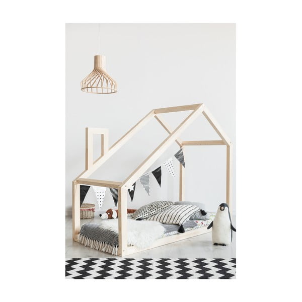 Łóżko w kształcie domku z drewna sosnowego Adeko Mila DM, 90x140 cm