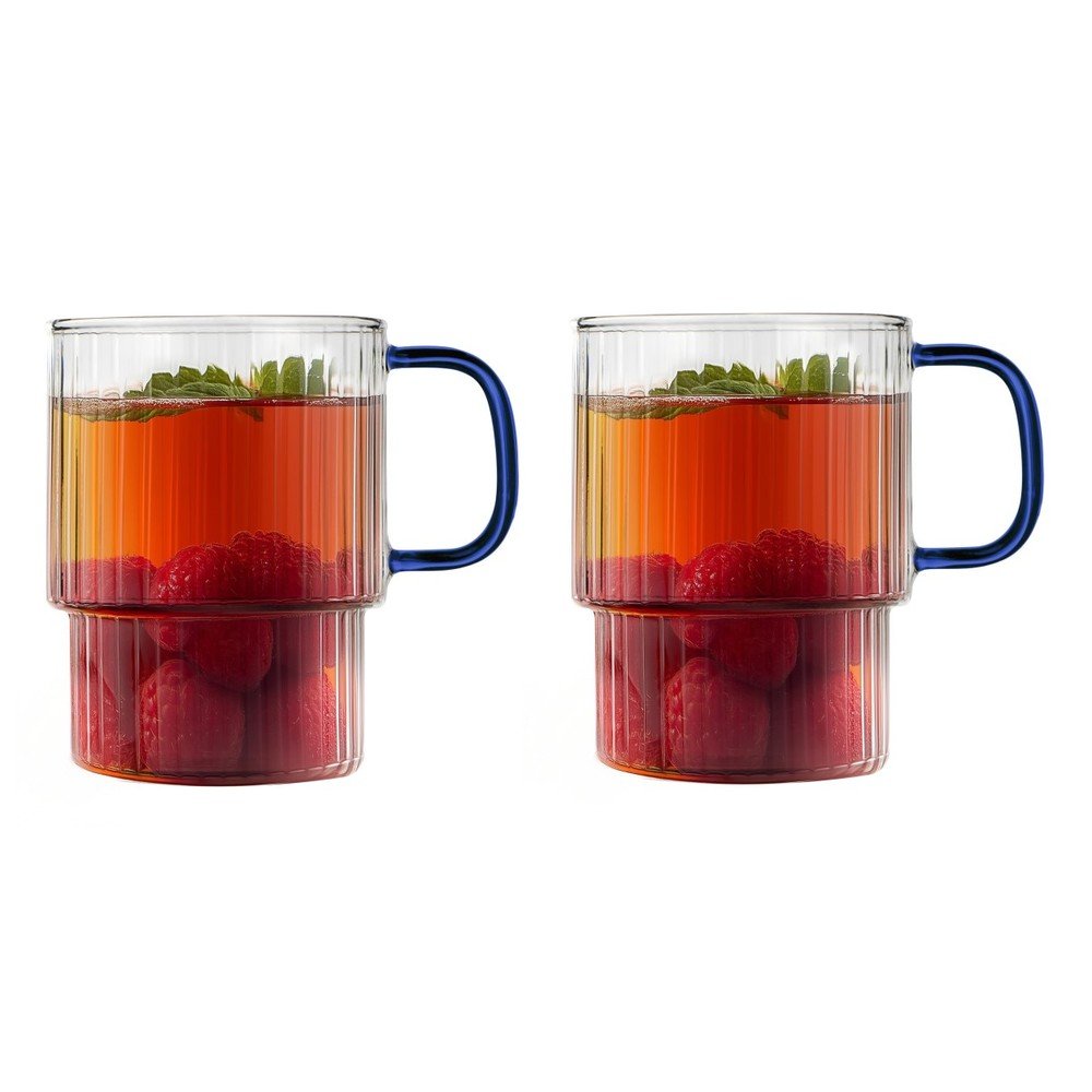 Niebieskie szklane kubki zestaw 2 szt. do cappuccino 350 ml Livio – Vialli Design