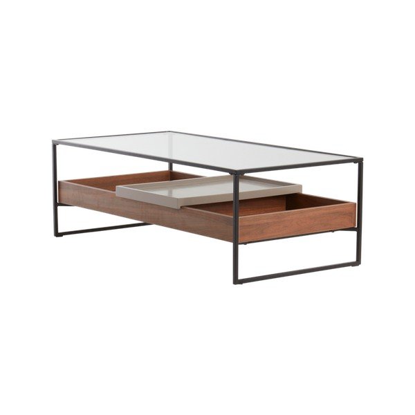 Stolik ze szklanym blatem w ciemnym naturalnym kolorze 60x120 cm Sveg – Jotex-image-1