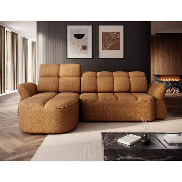 Żółty/brązowy aksamitny rozkładany/ze schowkiem narożnik (lewostronny/z szezlongiem) Beneth – ELTAP-image-1