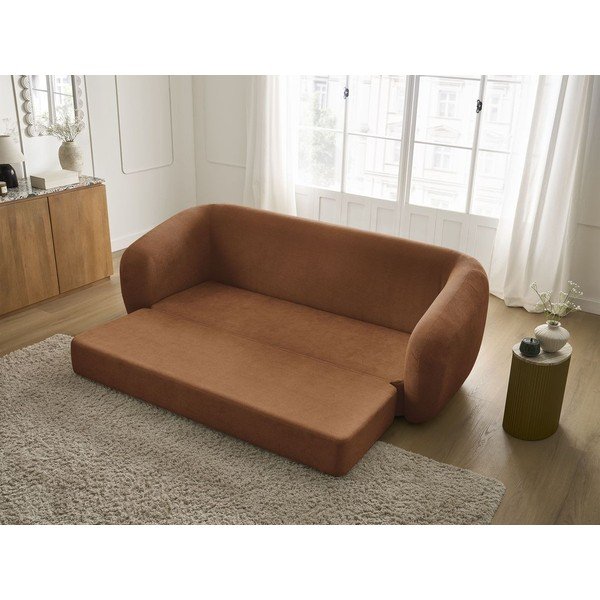 Pomarańczowa rozkładana sofa z tkaniny szenilowej 228 cm Neyo – Bobochic Paris-image-1