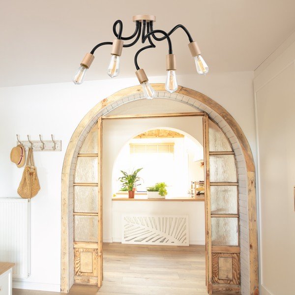Czarno-naturalna kolorze lampa sufitowa Cameron – LAMKUR-image-1