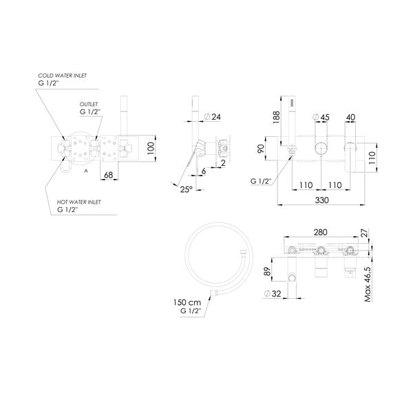 Bateria prysznicowa podtynkowa w kolorze złota (2 otwory) Spy – Sapho-image-3