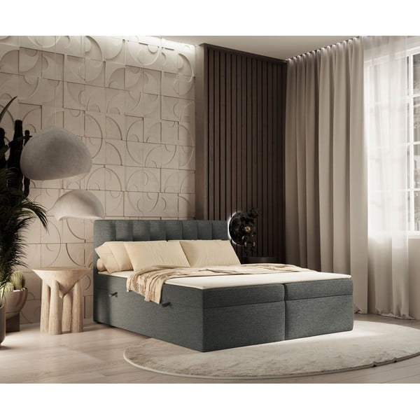 Ciemnoszare łóżko boxspring ze schowkiem 160x200 cm Novento – Maison de Rêve-image-1