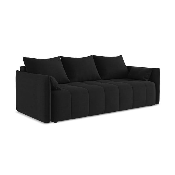 Czarna rozkładana/ze schowkiem sofa 225 cm Moku – Makamii-image-1