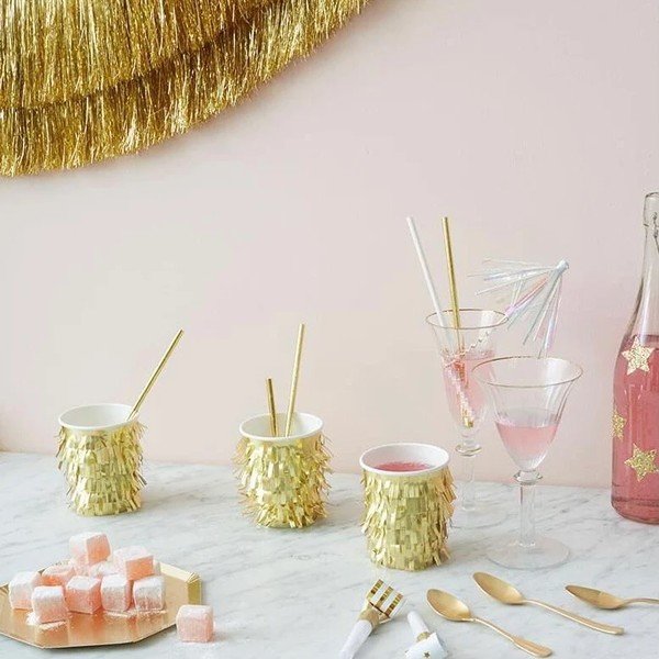 Papierowe jednorazowe kubki zestaw 8 szt. Gold Fringe Party – Meri Meri-image-2