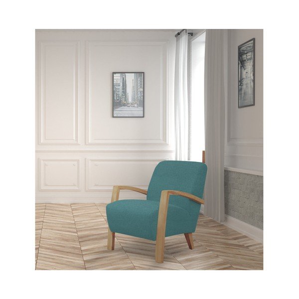 Turkusowy fotel z jasnymi podłokietnikami Helga Interiors Luna-image-3