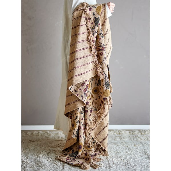 Brązowy koc z bawełny z recyklingu 130x160 cm Eydis – Bloomingville-image-1