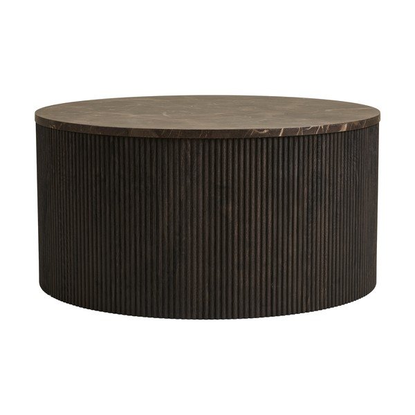 Ciemnobrązowy okrągły stolik z blatem w dekorze marmuru ø 80 cm Rota – House Nordic-image-4