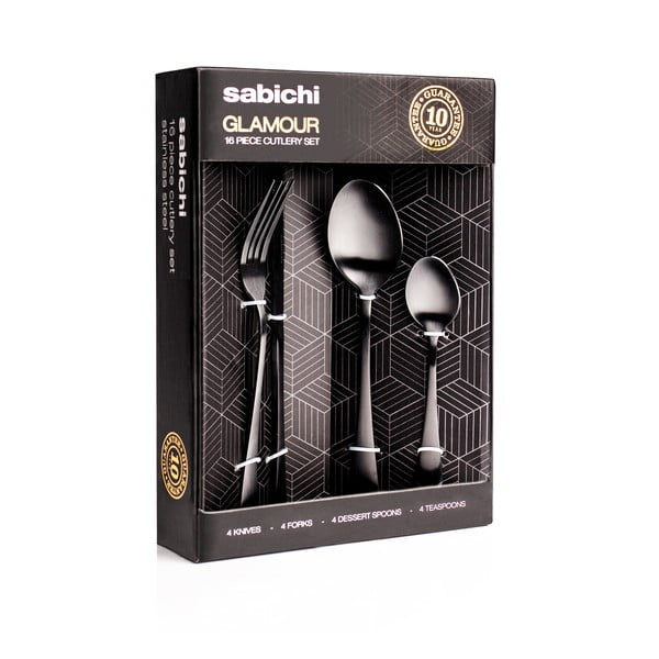 16-częściowy komplet sztućców w matowym czarnym kolorze Sabichi-image-1