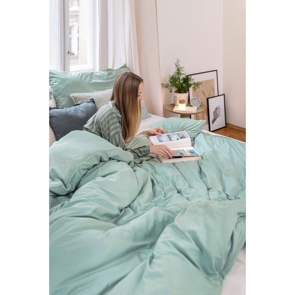 Zielona pościel dwuosobowa z mikrosatyny 200x200 cm Basic – Bonami Essentials-image-3