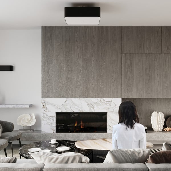 Czarna lampa sufitowa z tekstylno-szklanym kloszem 55x55 cm Kortez – Sollux-image-4