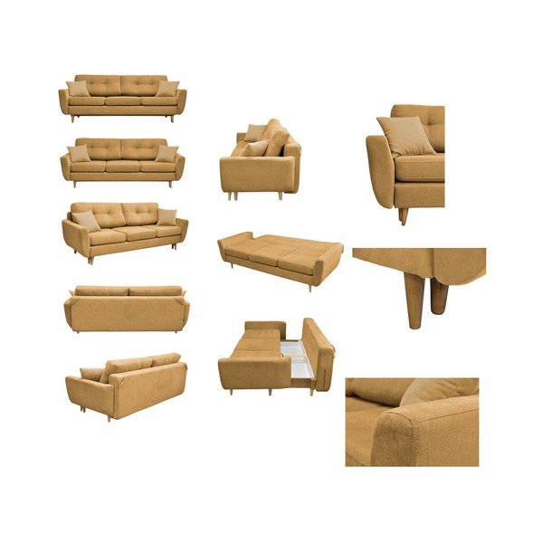 Żółta sofa rozkładana z jasnymi nogami Mazzini Sofas Rose-image-2