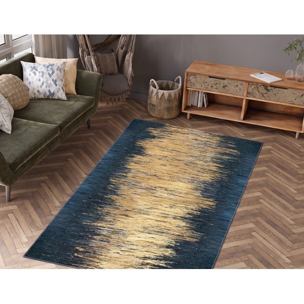 Żółty/ciemnoniebieski dywan odpowiedni do prania 50x80 cm Goldie – Vitaus-image-1