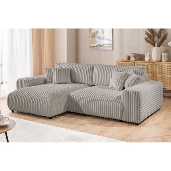 Jasnoszary sztruksowy rozkładany narożnik ze schowkiem (lewostronny) Sarina – Ropez-image-4