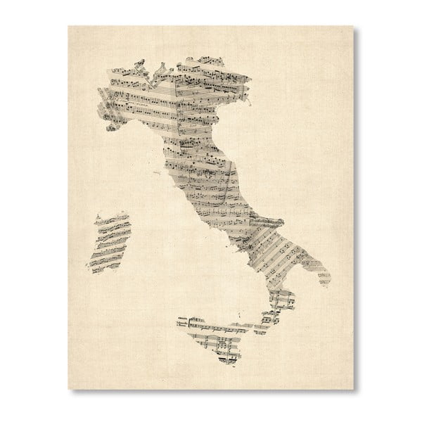 Plakat z szarą mapą Włoch Americanflat Music, 60x42 cm