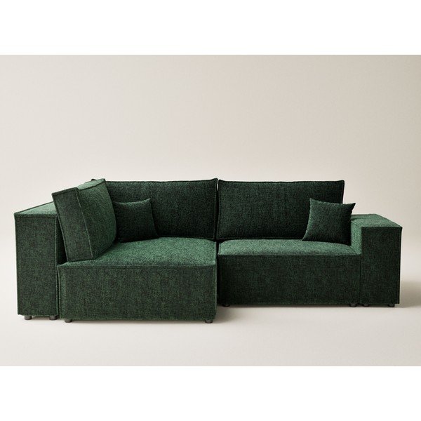 Ciemnozielony rozkładany/ze schowkiem narożnik z tkaniny szenilowej (lewostronny/w kształcie litery L) Tonga – Maison de Rêve-image-2