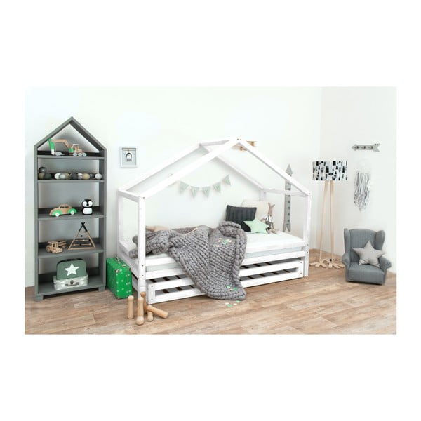 Białe łóżko dziecięce z lakierowanego drewna świerkowego Benlemi Sidy, 90x200 cm-image-1