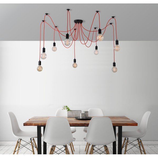 Czerwona lampa wisząca z 9 żarówkami Filament Style Spider-image-1