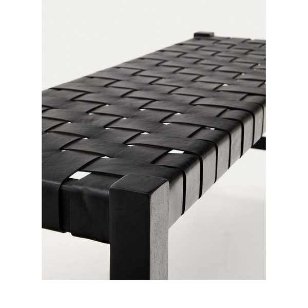 Czarna skórzana  ławka Calixta – Kave Home-image-4